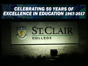 St. Clair College sign is seen on Cabana Road West in Windsor.