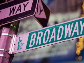 FILE - This Jan. 19, 2012 file photo shows a Broadway street in Times Square, in New York. The Broadway League, the national trade association for the Broadway industry, said Tuesday that box offices reported a record total gross of $1.45 billion _ up from $1.37 million from the previous season. (AP Photo/Charles Sykes, File)