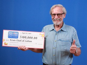 Erwin Etzel won $100,000 for matching six of seven Encore numbers in the April 22, 2017 Lotto 6/49 draw.