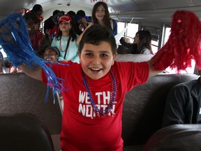 Khaled El Haj, a grade 5 student from Northwood Public School is shown with his classmates at the WFCU Centre on May 25, 2017. The class attended their first ever hockey game during the Memorial Cup tournament. The students who are new immigrants to Canada cheered on the Windsor Spitfires as they defeated the Erie Otters.