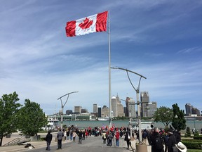 The Great Canadian Flag Project after it was raised on Windsor's riverfront on the morning of May 20, 2017.