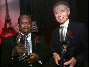 The Multicultural Council of Windsor and Essex County held the annual Herb Gray Harmony & Champion Awards gala on May 4, 2017, at the Ciociaro Club in Windsor. Dr. Godfrey Bacheyie, left, won the Champion Award and Dr. Alan Wildeman, the Harmony Award.