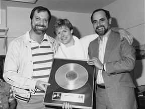Gerry Lacoursiere (right) with Canadian rock musician Bryan Adams (centre) and fellow A&M Records executive Joe Summers (left) in 1985.