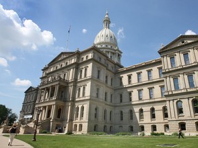 Exterior of the Michigan State Capitol building in Lansing, Mich., on May 26, 2010.