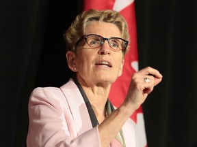 Premier Kathleen Wynne talks at the Greater Sudbury Chamber of Commerce in Sudbury on May 23, 2017.