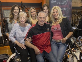 The ride captain of this year's 7th Bob Probert Ride, Dave Hutchison, was joined May 17, 2017, by Probert family members (from left): Brogan, Theresa, Declyn, Tierney and Dani at the May 17, 2017, kickoff at Windsor's Thunder Road Harley Davidson.