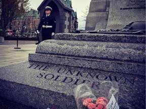 Ryan Romaniuk, a 21-year-old naval reservist from Windsor, stands sentry at Ottawa's Tomb of the Unknown Soldier. (Courtesy of Ryan Romaniuk)