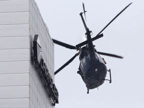 A Canadian Forces Special Operations helicopter crew performs anti-terrorism training in downtown Windsor on May 24, 2017.