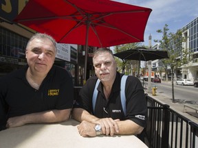 Alex Lambros, left, and his brother, Mike Lambros, co-owners of Lefty's on the O, say closing Ouellette Avenue for street parties has become too expensive. They are shown on the patio of Lefty's on May 10, 2017.
