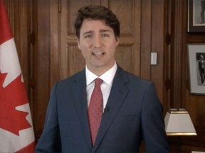 Canadian Prime Minister Justin Trudeau is shown in video frame delivering a message to St. Clair College to mark the school's 50th birthday on May 20, 2017.