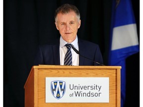 University of Windsor president Alan Wildeman, pictured delivering his annual campus address on Jan. 27, 2017, believes the school will see modest growth the next few years.