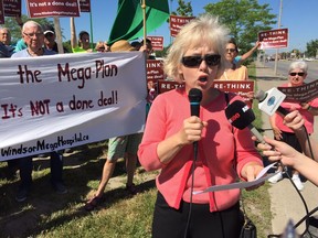 Philippa von Ziegenweidt, from the Citizens for an Accountable Mega-Hospital Planning Process (CAMPP), speaks at a rally on June 24, 2016, protesting the mega-hospital plan.