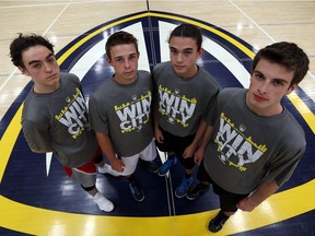 Tier II basketball all-stars Austin Robinson, left, Dylan Langlois, Zach Ingratta and Nathan Leili are photographed at the St. Denis Centre in Windsor on March 22, 2017.