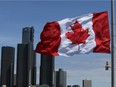 Windsor's Great Canadian Flag in view of the Detroit skyline on May 20, 2017.