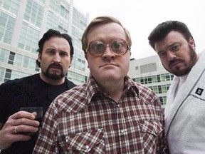 The Trailer Park Boys, John Paul Tremblay, as Julian, left, Mike Smith, as Bubbles, centre, and Robb Wells, as Ricky, right, pose for a photograph in Toronto on Thursday, November 27, 2008. The Trailer Park Boys, Nova Scotia&#039;s seemingly dopey mockumentary stars, are amassing a business empire spanning an online comedy network, production studio, beverage deals, marijuana branding and now a landmark Halifax restaurant complex. THE CANADIAN PRESS/Nathan Denette