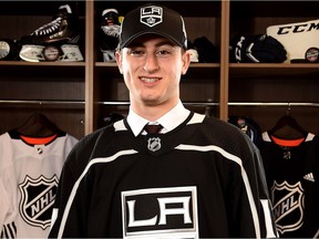 Gabriel Vilardi poses for a portrait after being selected 11th overall by the Los Angeles Kings during the 2017 NHL Draft at the United Center on June 23, 2017 in Chicago, Illinois.