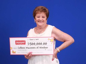 Colleen Macinnes, 72, of Windsor, with the $500,000 prize cheque she won from a Classic Sapphire Instant Lottery scratch ticket.