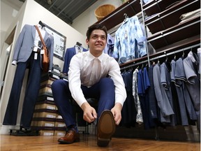 Windsor Spitfires goaltender Michael DiPietro was custom-fitted for his NHL Draft suit at 67 RICHMOND men's fashion clothing in Amherstburg, June 13, 2017.