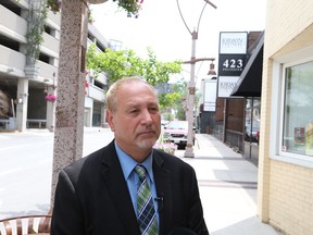 DWBIA president Larry Horwitz is shown on Pelissier Street meeting with media on June 14, 2017 in Windsor.