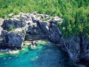 The Grotto in Bruce Peninsula National Park, on the shores of Georgian Bay, Lake Huron, is shown in this Parks Canada image.