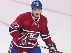 Mikhail Sergachev looks for a pass during against the Ottawa Senators in Montreal on September 29, 2016.
