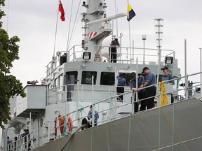 The HMCS Goose Bay, a Royal Canadian Naval marine coastal defence vessel is shown docked at Dieppe Park on June 3, 2017. The crew was preparing the vessel for tours.