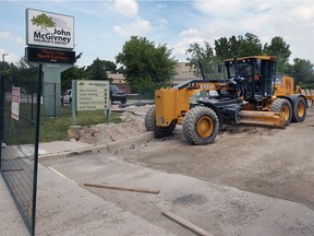 Excavation work is seen next to the John McGivney Children's Centre in Windsor on June 29, 2017. The effort is being done to eliminate a methane gas issue in the area.