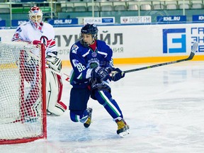 Russian Kirill Kozhevnikov, who was the top pick of the Windsor Spitfires in Wednesday's CHL Import Draft, is shown in action last season.