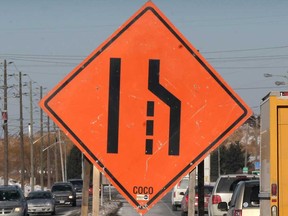 A lane closure sign in Windsor, circa 2014.