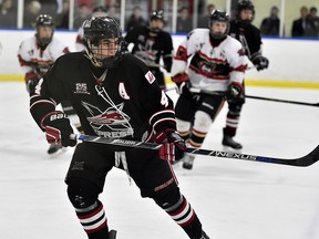Mathew MacDougall, seen playing in his OHL Draft year for the York-Simcoe Express, spurned an NCAA offer on Tuesday to sign with the Windsor Spitfires.  Photo by Aaron Bell/OHL Images