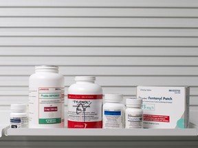 A selection of opioid drugs are pictured at a pharmacy.