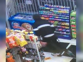 A security camera image of the third and final suspect in a robbery that happened at Elias Convenience, 61 Shepherd St. E., on the night of May 4.