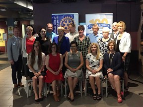 Rotary Club of Windsor (1918) members pose with the recipients of the club's 2016/17 Community Service Grants. Photographed June 21, 2017, at the Windsor Star News Cafe.