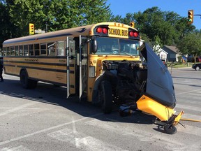 A school bus that was involved in a collision with a SUV in Amherstburg on the morning of June 20, 2017.