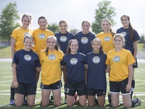 WECSSAA Tier II senior girls' soccer first team all-star team, back row from left to right, Payton Boggs, Tecumseh Vista, Sydney Caille, Walkerville, Vanessa Gualdieri, Essex, Marietta Lascak, Lajeunesse, Megan Murtagh, Lajeunesse, Daniela Papac, Assumption, and front row from left to right, Madison Sanders, Belle River, Jazmine Scott, Tecumseh Vista, Riley Tubaro, Tecumseh Vista, Kailyn Wade, Herman, and Victoria Willan, Essex, are pictured (DAX MELMER/Windsor Star)
Dax Melmer, Windsor Star