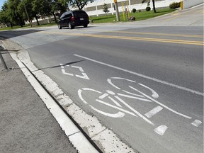 A bike line on Riverside Drive East is seen in Windsor on  June 18, 2013.