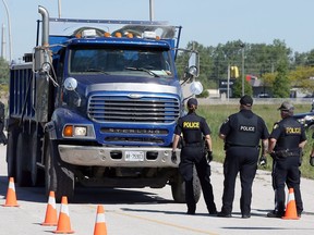 Windsor police joined LaSalle police and OPP during an enforcement of commercial vehicle safety regulations on Sprucewood Avenue near the old Windsor Raceway property on June 1, 2017.