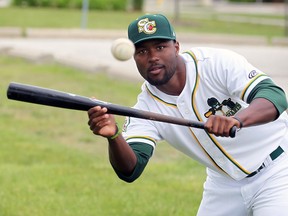 St. Clair Green Giants Jalen Thomas of Southfield, Mich., has his eyes on the ball and the new Great Lakes Summer Collegiate Baseball League which opens on June 7, 2017.