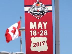 Memorial Cup banners hang outside the WFCU Centre in Windsor.