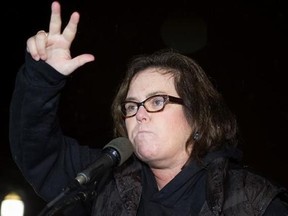 FILE - In this Feb. 28, 2017, file photo, Rosie O&#039;Donnell speaks at a rally calling for resistance to President Donald Trump in Lafayette Park in front of the White House in Washington, prior the president&#039;s address to a joint session of Congress. Conservative blogs are criticizing O&#039;Donnell after she tweeted a link to an online game July 15, 2017, where players can lead President Donald Trump off a cliff. (AP Photo/Cliff Owen, File)