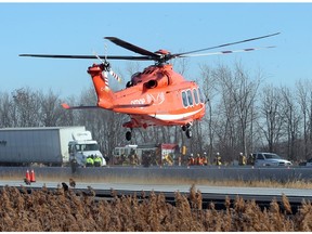 An Ornge air ambulance takes off from Highway 401 near Tilbury in this file photo.