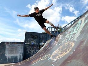 Michael Bujak, 24, skateboards at Windsor's Atkinson Park, July 9, 2017. Plans are underway for a new concrete skater bowl.