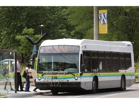 A Transit Windsor bus is shown in front of the University of Windsor on University Avenue  July 7, 2017.
