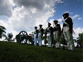 The Royal Regiment of Artillery re-enactors. From left: Eric Wilson, Owen Herold, Matt Nelson, Carly LeBlanc, and Mike Gerard. Photographed July 1, 2017.