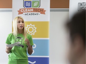 Yvonne Pilon, president and CEO of WEtech Alliance, speaks to students participating in the Cleantech Academy at WEtech Alliance on  July 4, 2017.