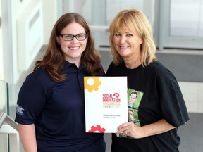 Michele Nevett, University of Windsor Health and Social Innovation research associate, left, and Cathy Mombourquette, director of Social Innovation WEtech Alliance, are seen together on July 7, 2017. The United Church of Canada, University of Windsor's EPICentre, WEtech Alliance and the Windsor Essex Community Foundation have joined forces to launch a new kind of innovation hub.