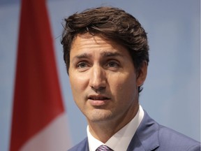 Canadian Prime Minister Justin Trudeau speaks during a press conference after the G-20 summit in Germany on July 8, 2017.