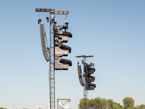 Speakers at an outdoor festival are shown in this file photo.