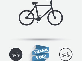 Bicycle sign. Family vehicle symbol. Thank you ribbon. Image by Getty Images.