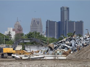 The demolition of the former General Motors plant is nearly complete as the final structure is being dismantled, opening up views of downtown Detroit from central Windsor on July 7, 2017.